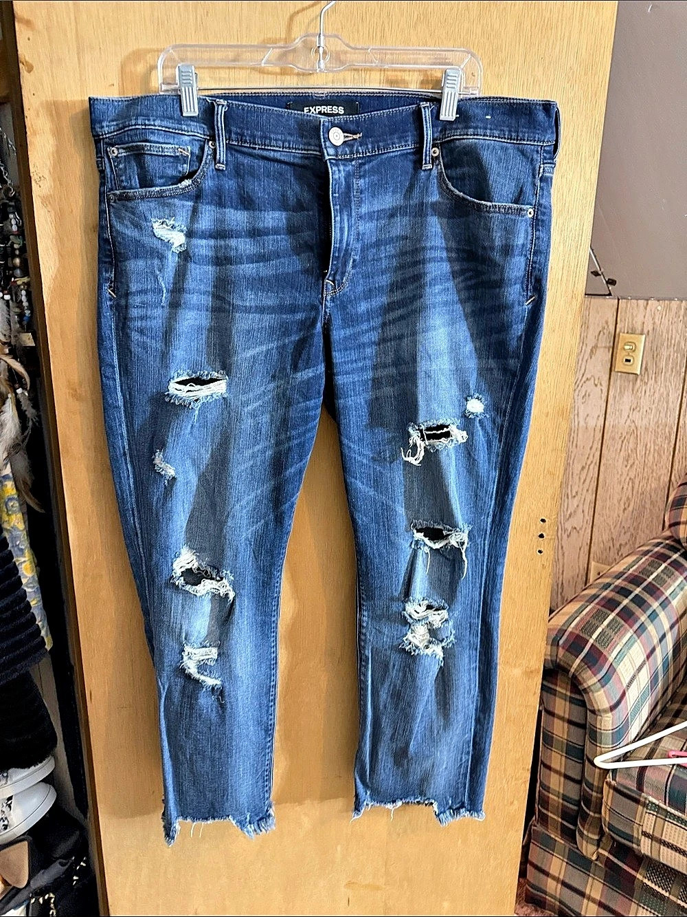 Express Distressed Skinny Jeans in Blue 22 inches wide 37 width size 18 fit like